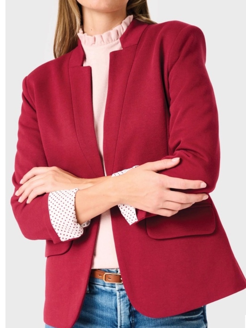 Premise Deep Raspberry Open-Front Collarless Blazer